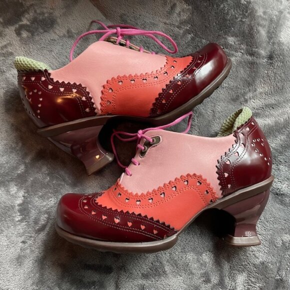 LAST PRICE John Fluevog KKBB Eli Brogue LaceUp Heels Brown Pink Like New Size 7 - Picture 10 of 13
